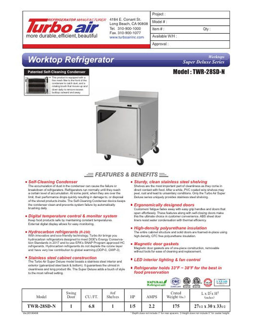 TWR-28SD-N Specsheet