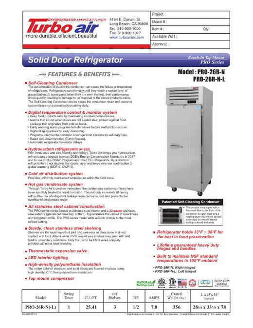 PRO-26R-N Specsheet