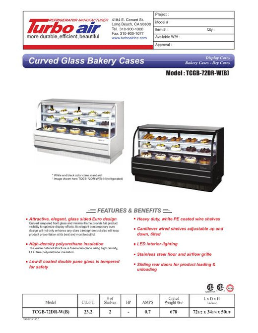 TCGB-72DR-W Specsheet