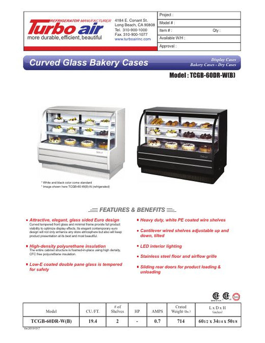 TCGB-60DR-W Specsheet