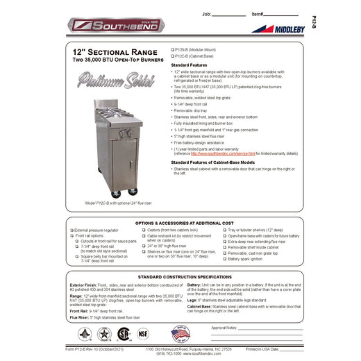 Product Family Spec Sheet