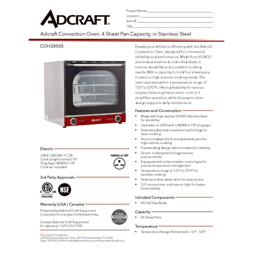 COH2800S Spec Sheet