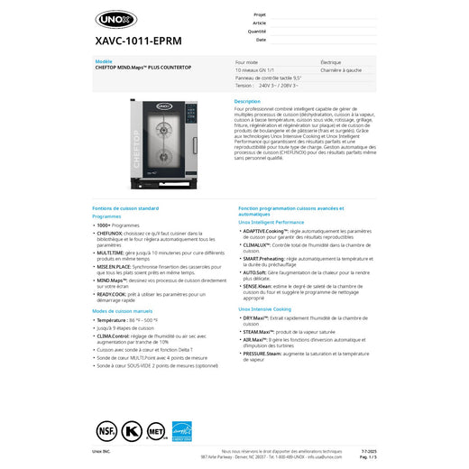 French Spec Sheet