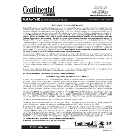Hydrocarbon Refrigerant Warranty
