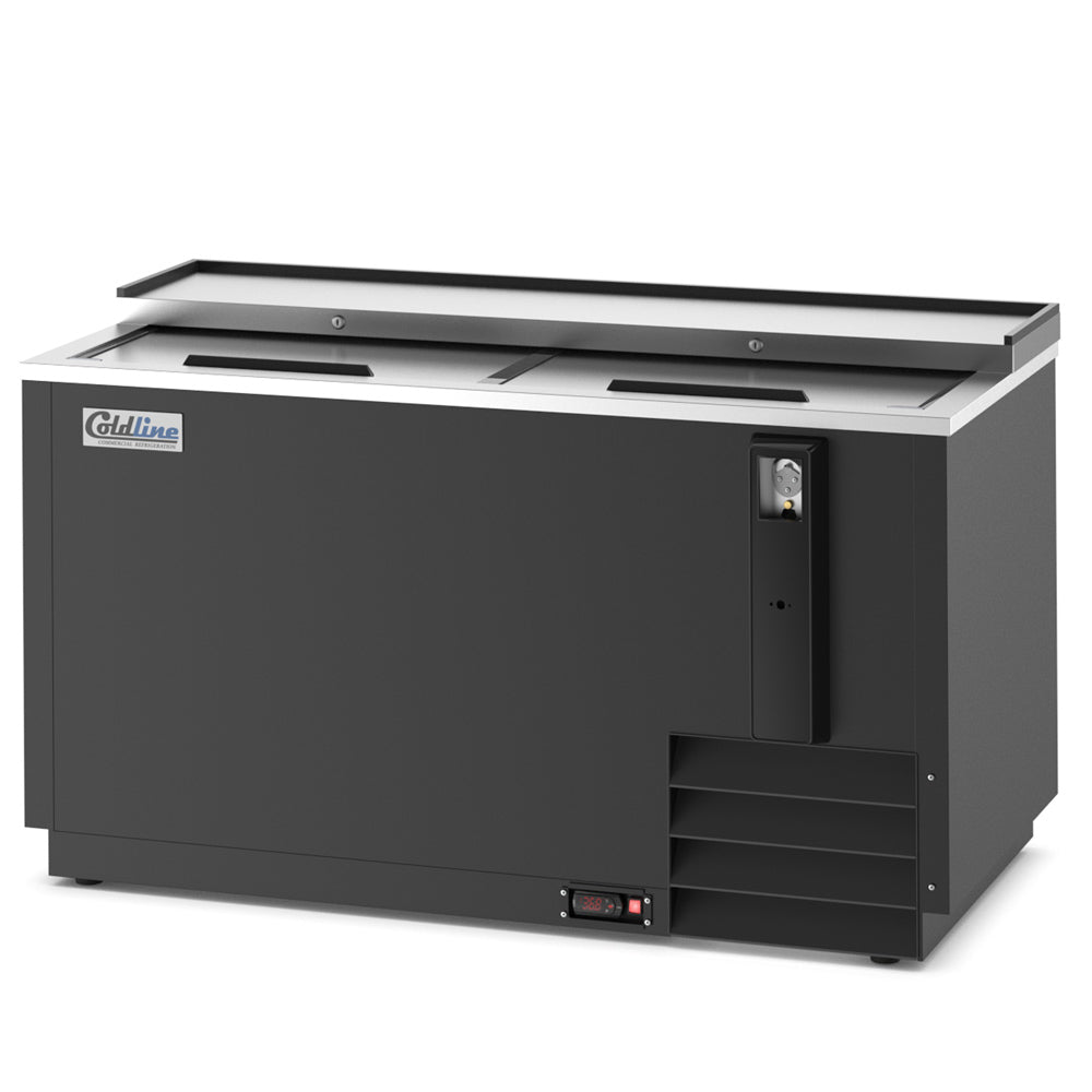 Coldline BBC-50 black horizontal bottle cooler, angled front view