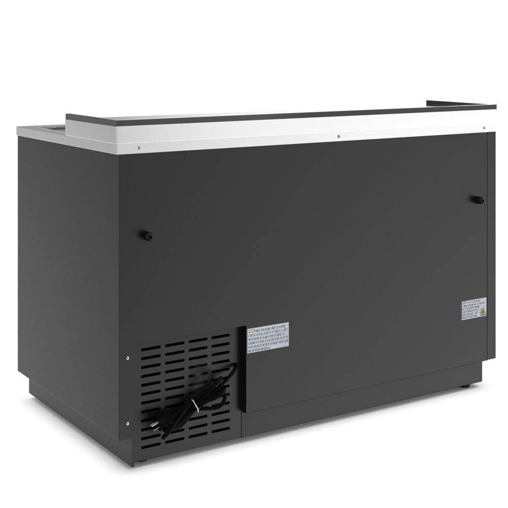 Coldline BBC-50 black horizontal bottle cooler, rear angled view