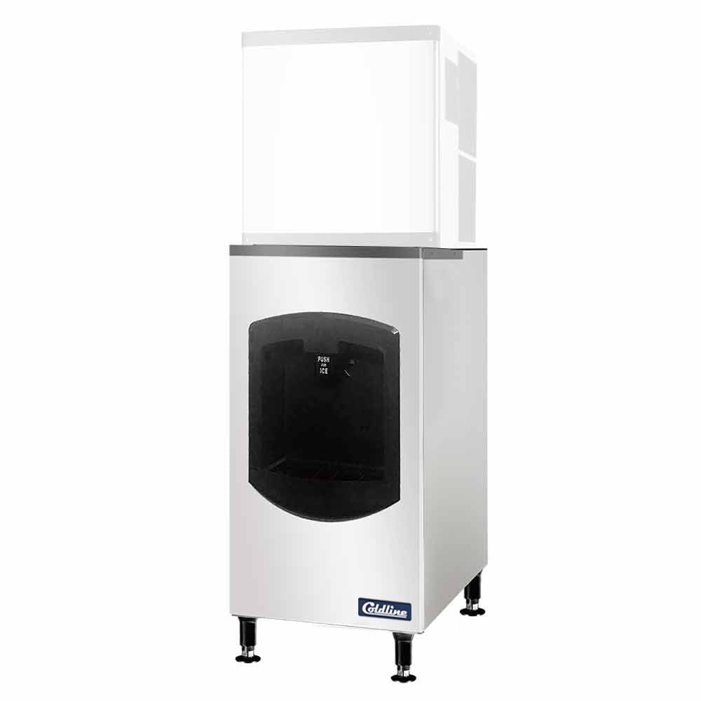 Coldline BD150-22 ice dispensing bin, shown with an ice machine head on top (head sold separately), front view
