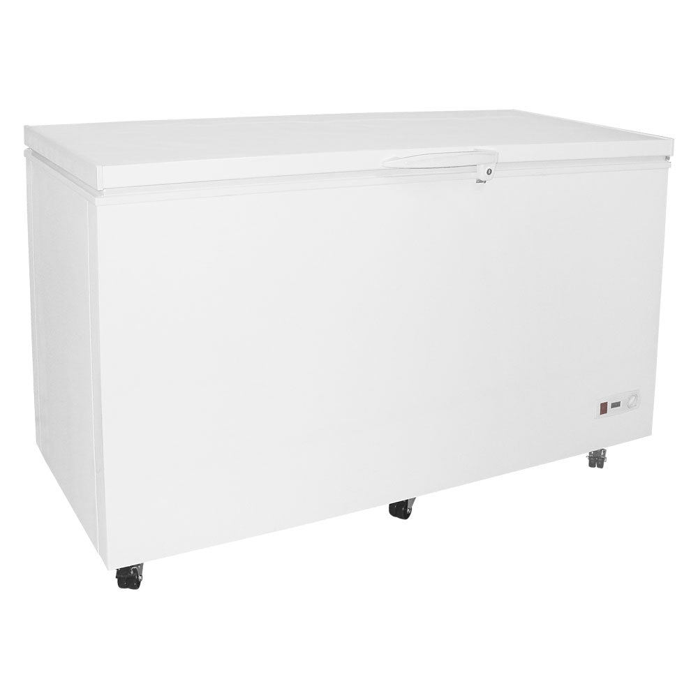 Coldline CF60 commercial chest freezer, lid closed, angled view