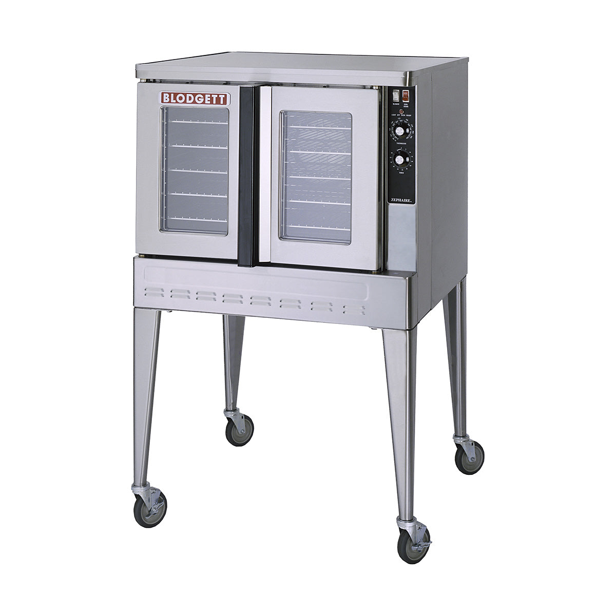 Blodgett Zephaire ZEPH-100-G SGL gas convection oven, angled front view on optional casters