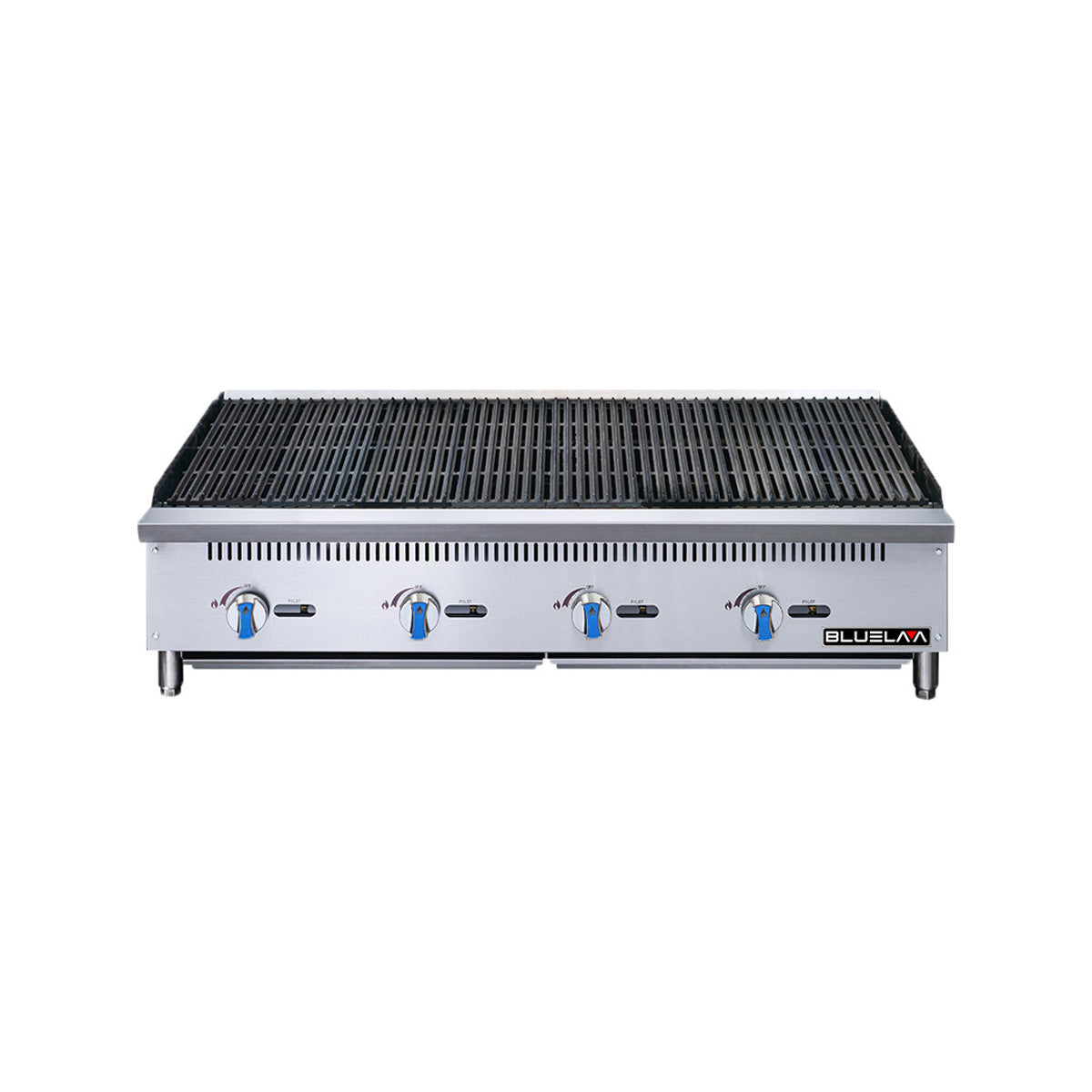 Blue Air BLCB48 48" countertop gas radiant charbroiler with 4 manual controls, front view