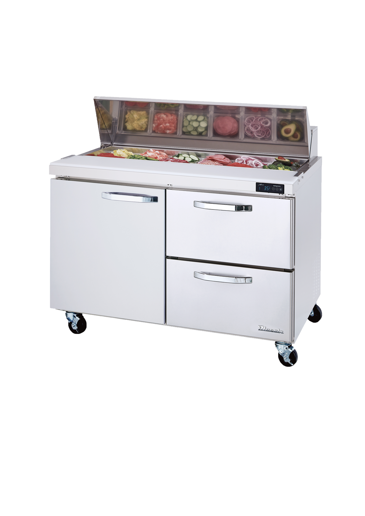 Blue Air BLPT60-D2R-HC sandwich prep table, front angle view