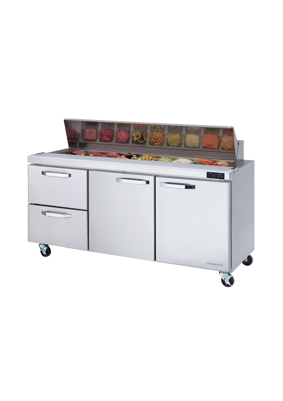 Blue Air BLPT72-D2L-HC sandwich prep table, front angle view