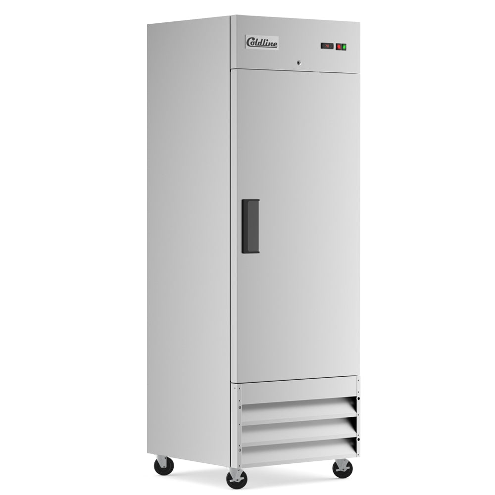 Coldline C19R solid door reach-in refrigerator, angled front view