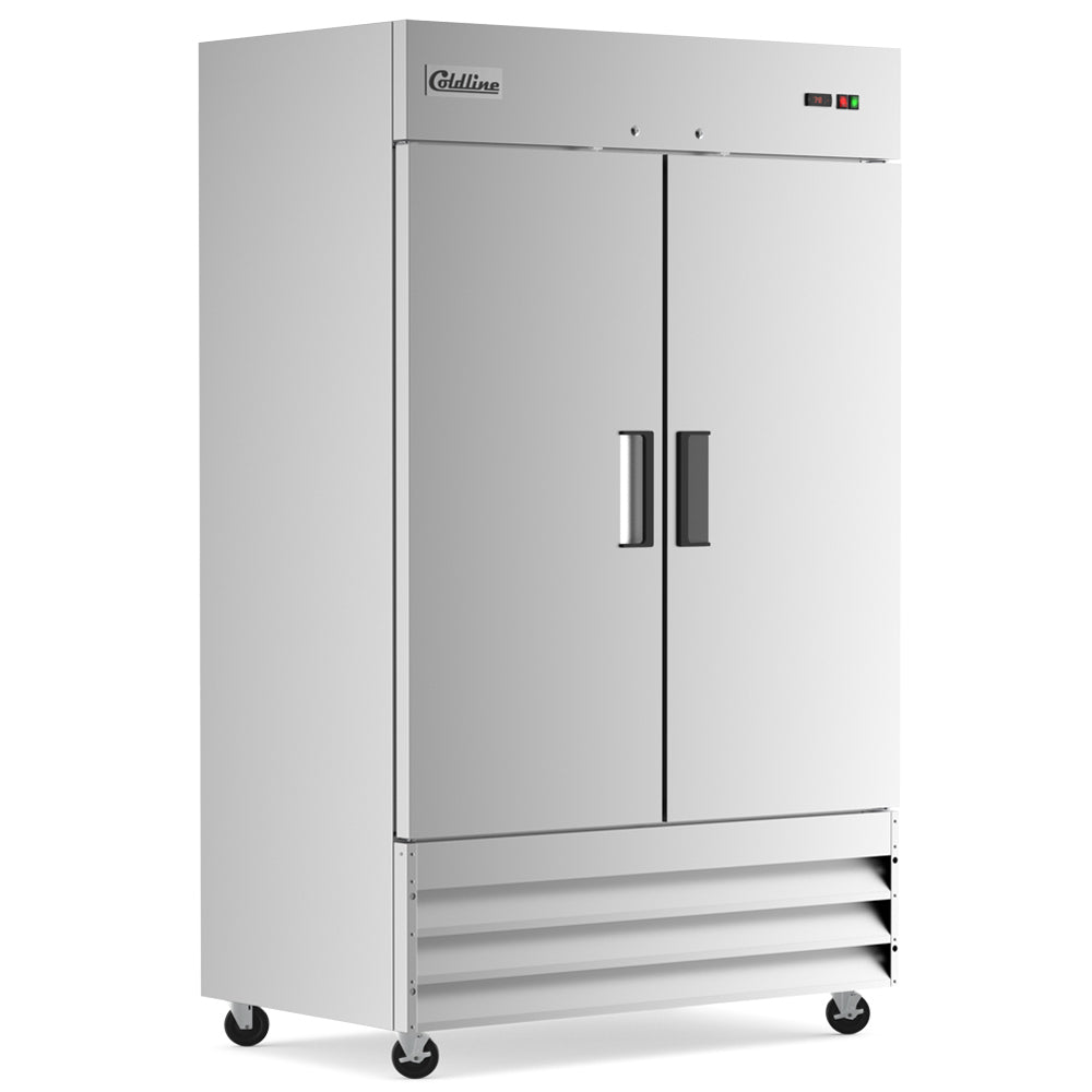 Coldline C-2FE solid door reach-in freezer, angled front view