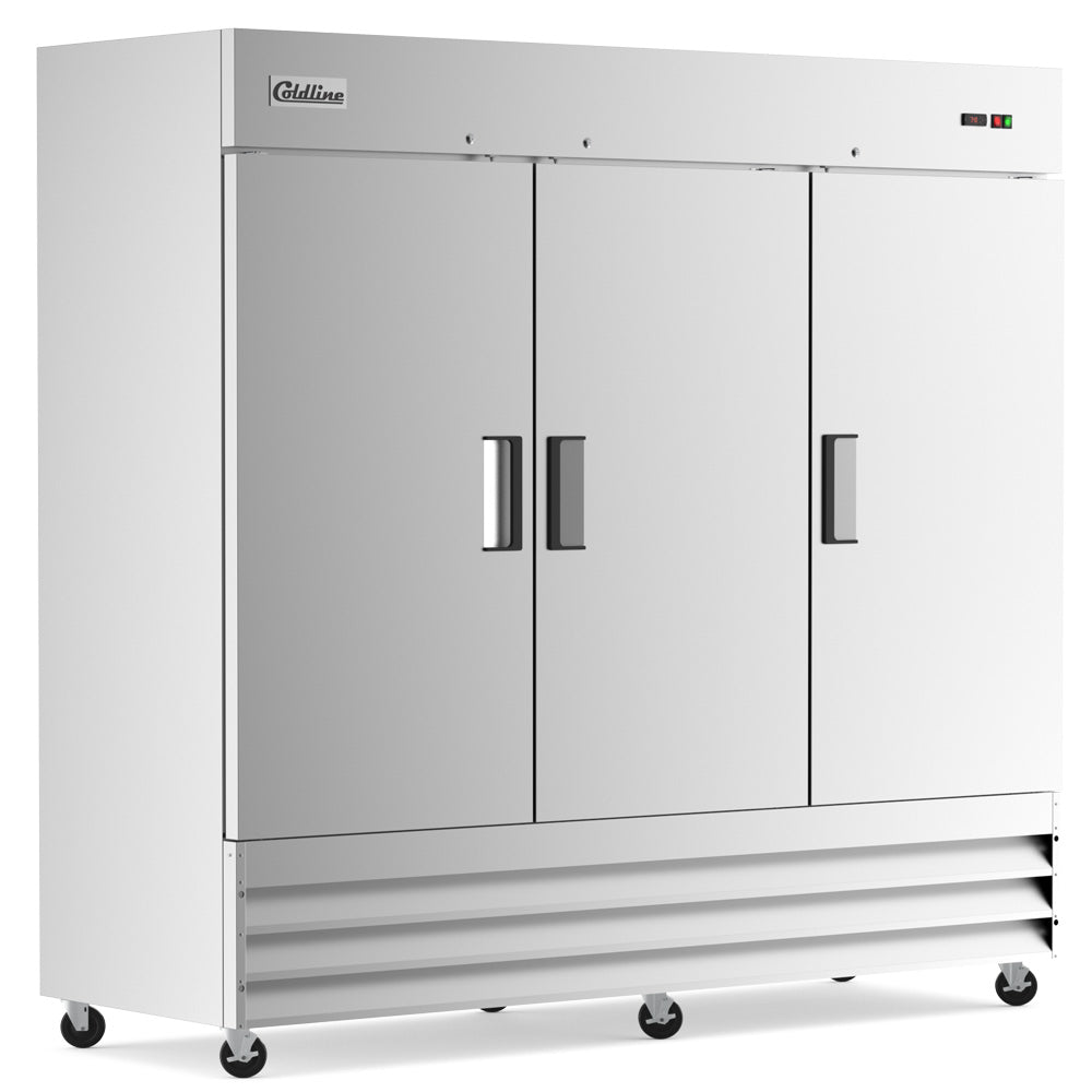 Coldline C-3RR 81" Three Solid Door Commercial Reach-In Refrigerator - Stainless Steel