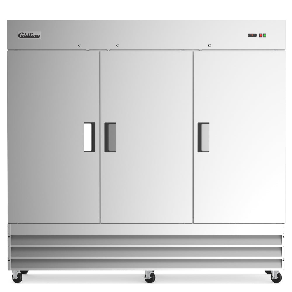 Coldline C-3RR 81" Three Solid Door Commercial Reach-In Refrigerator - Stainless Steel