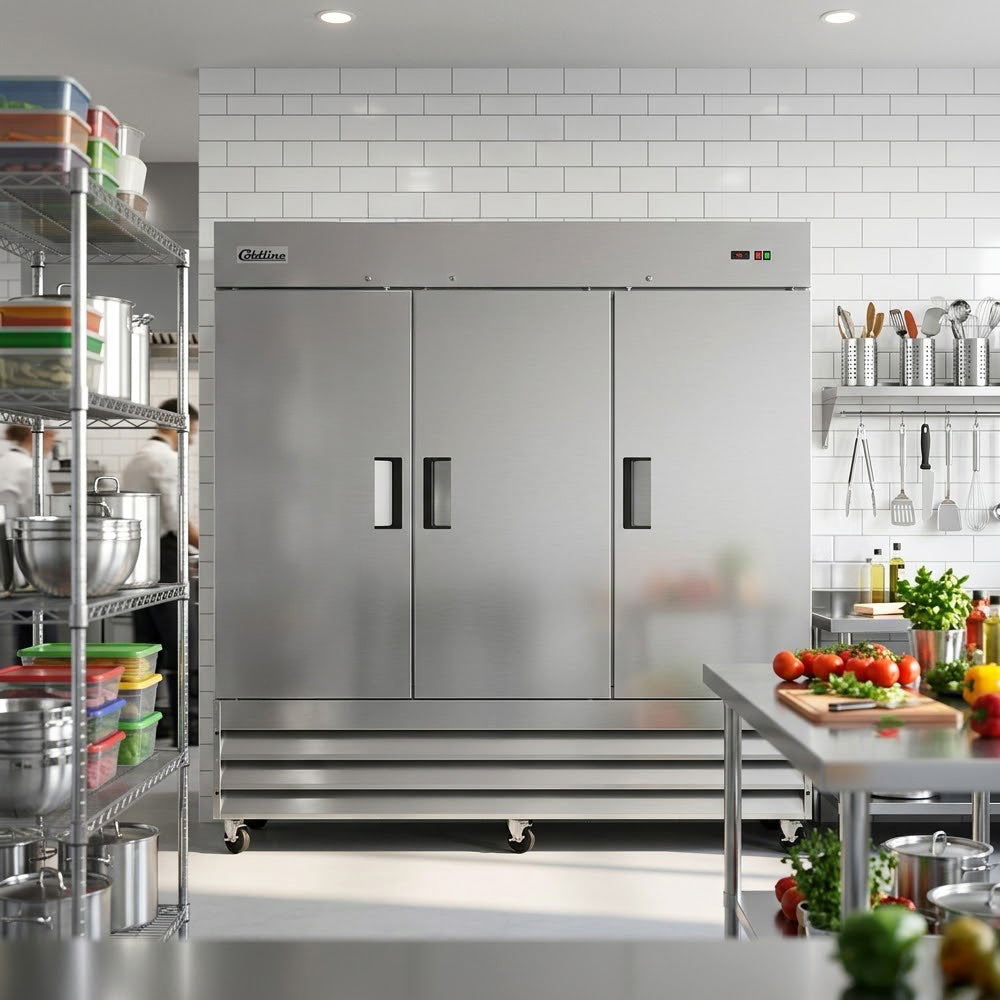 Coldline C-3RR 81" Three Solid Door Commercial Reach-In Refrigerator - Stainless Steel