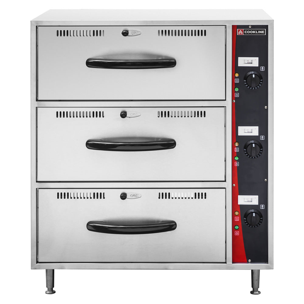 Cookline C-DW-3 triple freestanding drawer warmer, front view