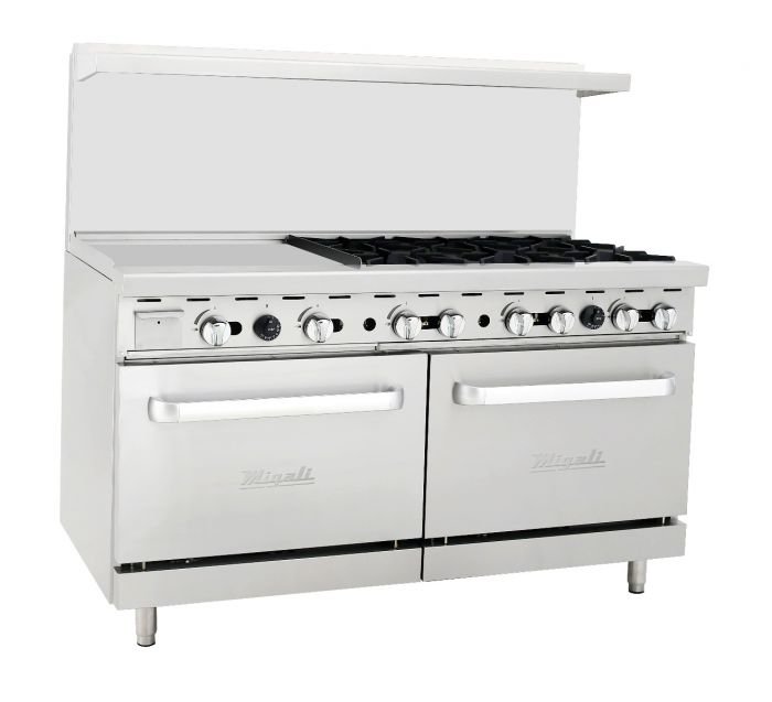 Migali C-RO6-24GL-LP 6 Burner Range, 24” Griddle Left Side, (2) Ovens, Liquid Propane