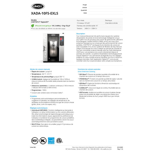 Spec Sheet French