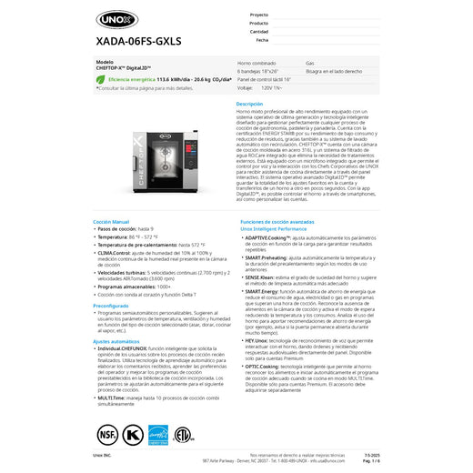 Spec Sheet Spanish