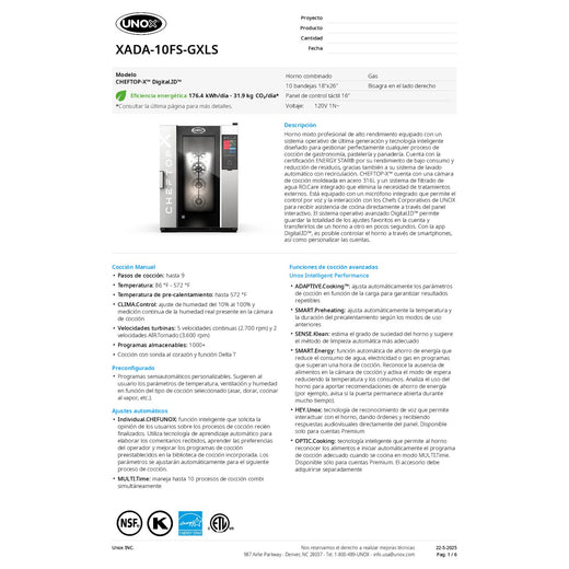 Spec Sheet Spanish