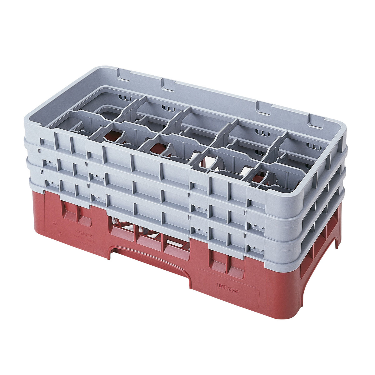 Cambro 10HS638416 Camrack Glass Rack, Half Size, 10x19.75x8.875, 10 Compartments, 3.4375 Max Dia, 6.875 Max Height, Cranberry Red — Case of 3 pieces