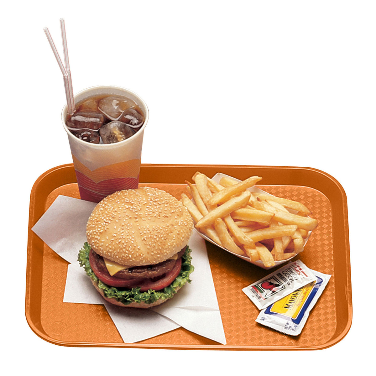 Cambro 1216FF166 Fast Food Tray, 12" x 16" Polypropylene, Orange, NSF, Dishwasher Safe, Made in USA — Case of 24 pieces