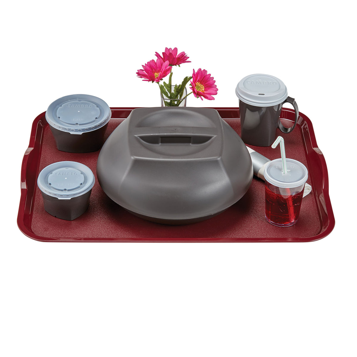 Camwear Cambro 1520CWNSH488 Tray, 15" x 20", Dark Cranberry PC, Non-Skid Lugs, NSF, Dishwasher Safe — Case of 12 pieces