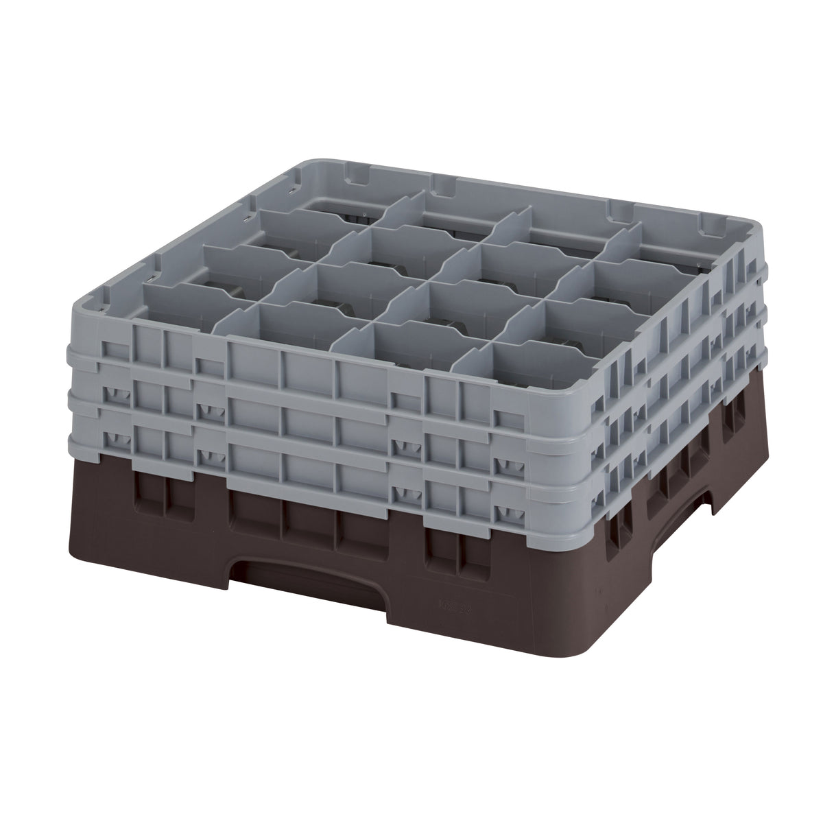 Cambro 16S738167 Camrack Glass Rack, Brown, Full Size, 19-3/4" x 19-3/4", 16 Compartments, 4-3/8" Max Dia — Case of 3 pieces