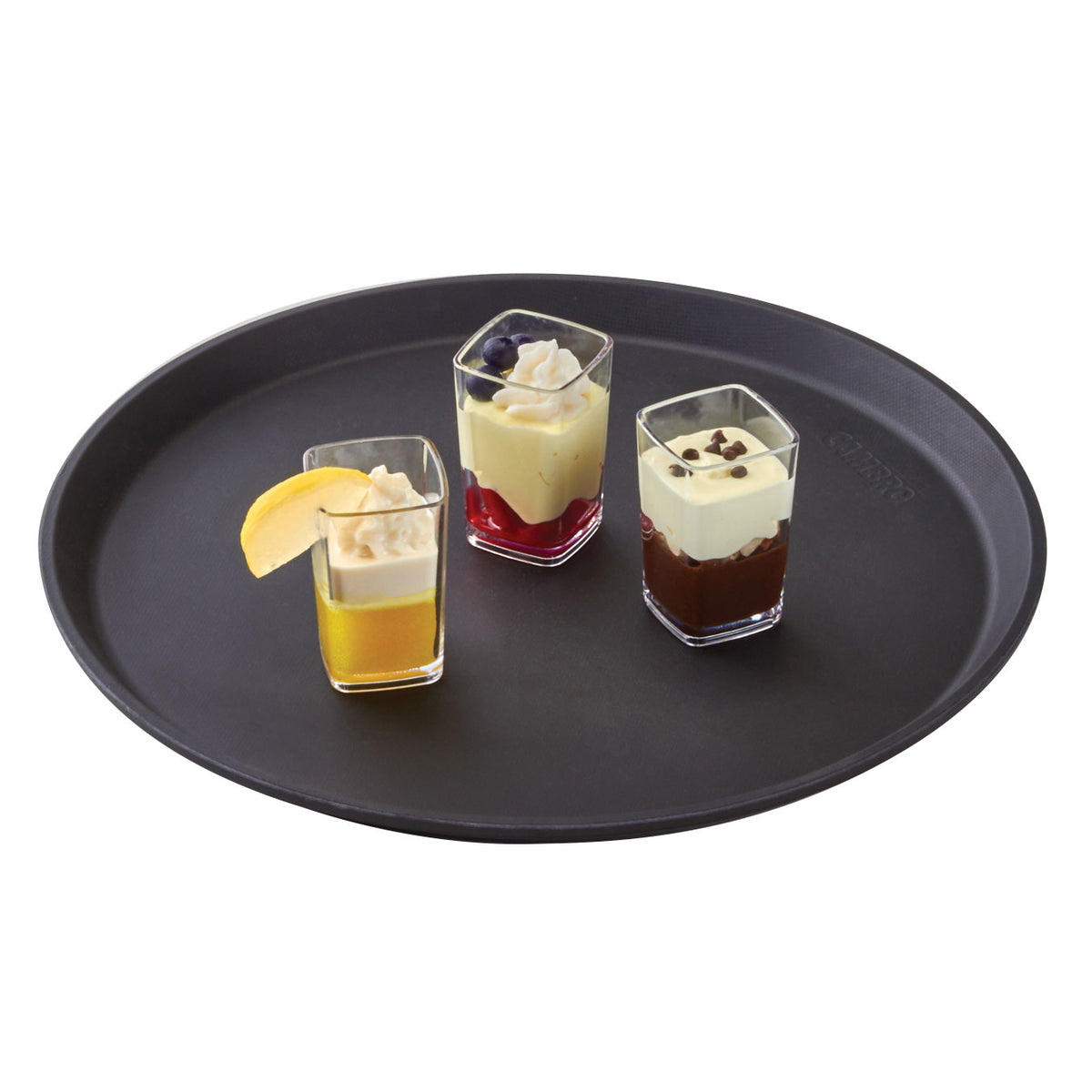 Cambro 1800CT110 - 18" Round Fiberglass Serving Tray, Black Satin Non-Skid Surface, NSF Certified, Dishwasher Safe — Case of 6 pieces