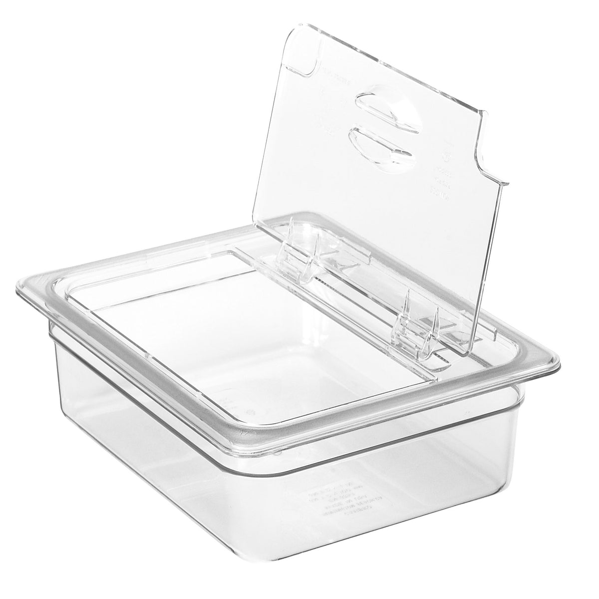 Cambro 20CWLN135 FlipLid Cover 1/2-Size Clear Polycarbonate, Spoon-Notched Hinged, NSF — Case of 6 pieces