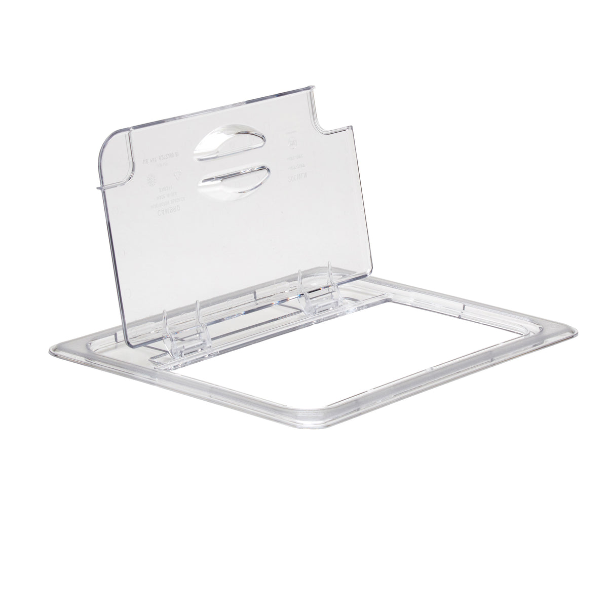Cambro 20CWLN135 FlipLid Cover 1/2-Size Clear Polycarbonate, Spoon-Notched Hinged, NSF — Case of 6 pieces