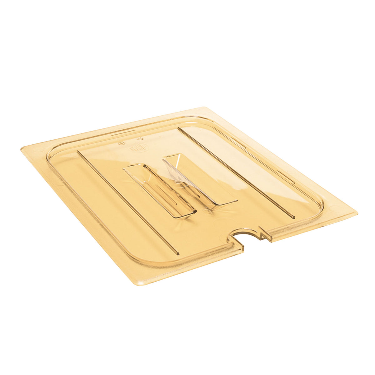 Cambro 20HPCHN150 H-Pan Cover - 1/2-Size Amber Lid with Handle, Notched Slot, -40°F to 300°F, NSF — Case of 6 pieces