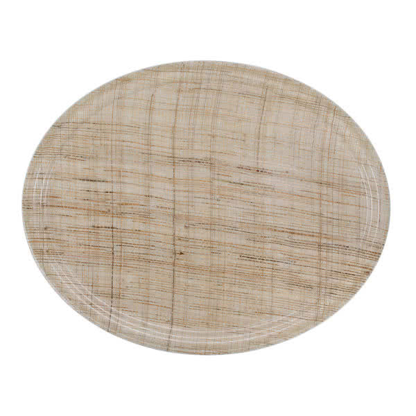 Cambro 2500204 Camtray Oval Tray, 19-1/4" x 24" Fiberglass, Wood, Dishwasher Safe, Rattan Handles — Case of 6 pieces