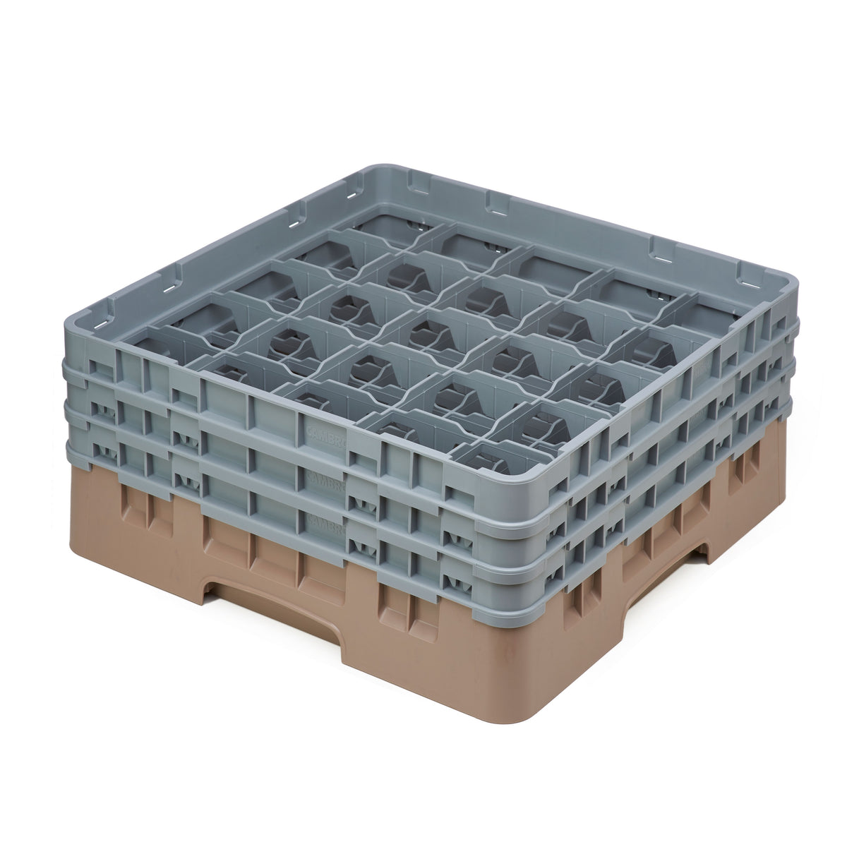 Cambro 25S638184 Camrack Glass Rack, Full Size, Beige, 19-3/4 x 19-3/4, 25 Compartments, 3-7/16 Max Dia, 6-7/8 Max Height — Case of 3 pieces