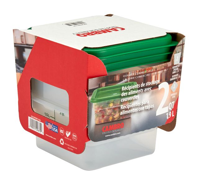 Cambro 2SFSPPRP3190 2-Quart Translucent Square Food Storage Container & Lid Set, Plastic, 6/Pack — Case of 4 pieces