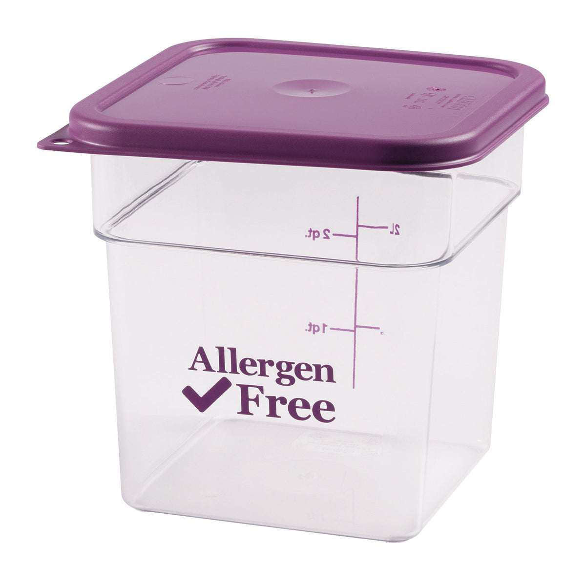 Cambro 4SFSCW441 - 4 Qt Container, 7-1/4" L x 7-1/4" W x 7-3/8" H, Clear PC, Purple Logo, NSF — Case of 6 pieces