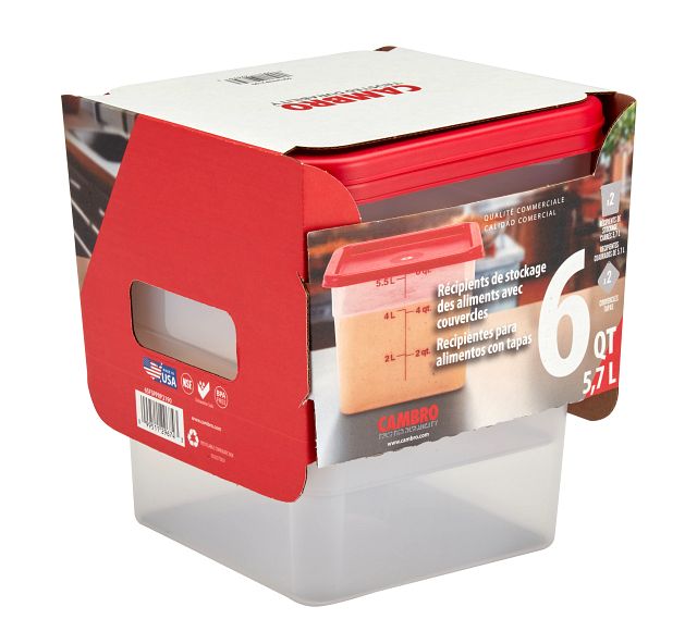 Cambro 6SFSPPRP2190 6-Quart Translucent Square Food Storage Container Set, Plastic, 4/Set — Case of 6 pieces