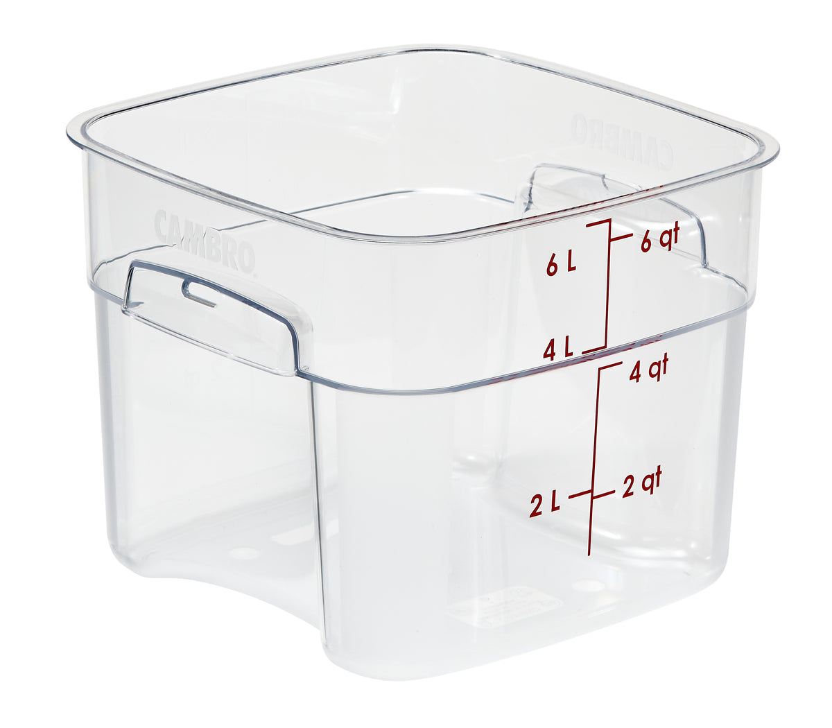 Cambro 6SFSPROCW135 CamSquare FreshPro 6-Qt Square Container 9"L x 9"W x 7.1"H Clear Poly NSF — Case of 6 pieces