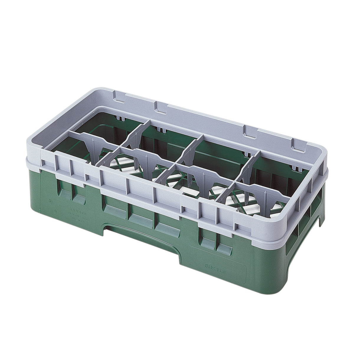 Cambro 8HS318119 Camrack Glass Rack, Sherwood Green, Half Size, 10x19.75x5.625, 8 Compartments, 4.0625 Max Dia, HACCP Compliant, NSF Certified — Case of 5 pieces