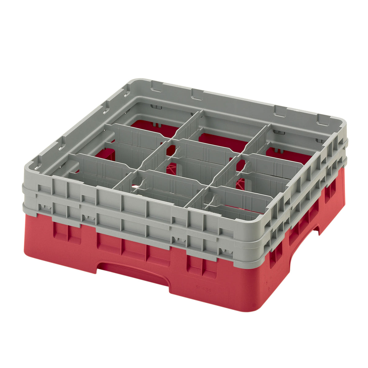 Cambro 9S434163 Camrack Glass Rack, Red, Full Size, 19-3/4 x 19-3/4 x 7-1/4, 9 Compartments, 5-7/8 Max Dia, HACCP Compliant, NSF — Case of 4 pieces