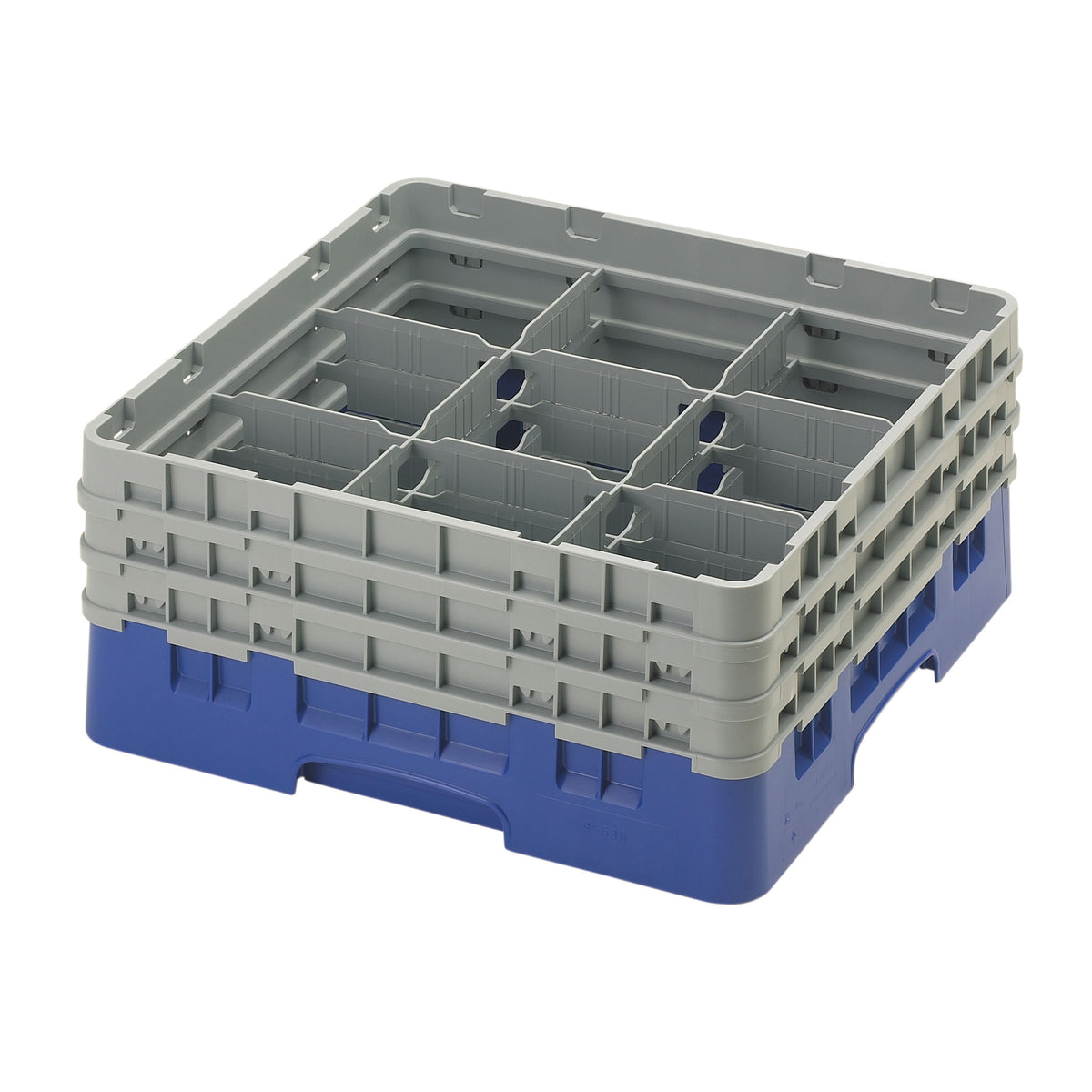 Cambro 9S638186 Camrack Glass Rack, Navy Blue, Full Size, 19-3/4 x 19-3/4 x 8-7/8, 9 Compartments, 5-7/8 Max Dia, HACCP Compliant, NSF — Case of 3 pieces