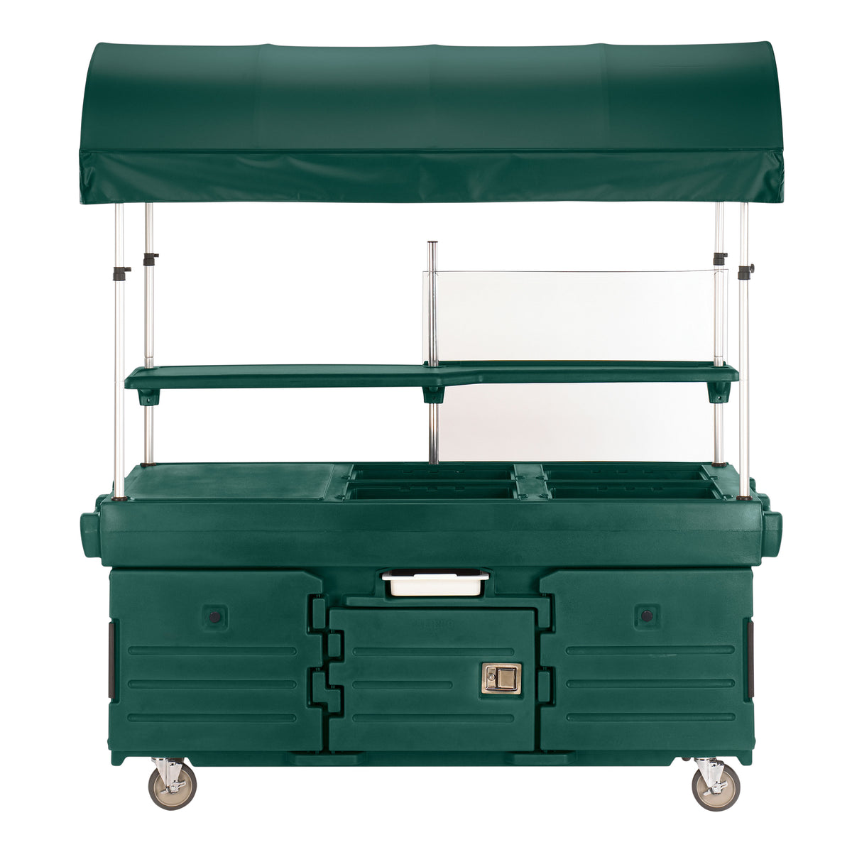 Cambro KVC854C519 CamKiosk Polyethylene Kentucky Green Vending Cart w/ 4 Pan Wells and Canopy