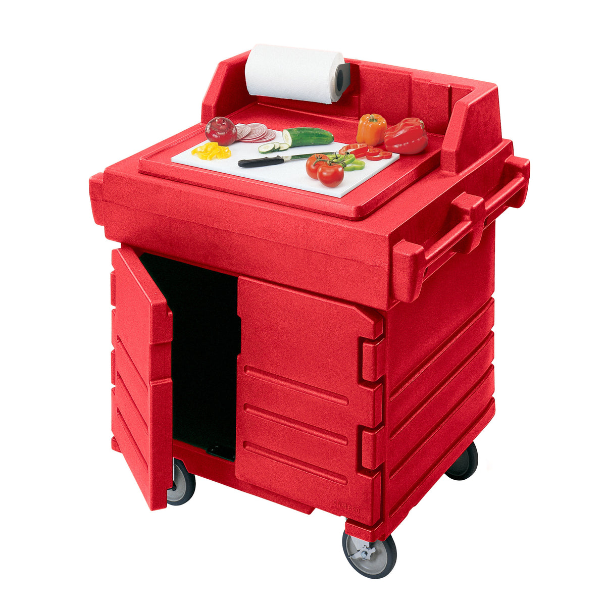 Cambro KWS40158 Mobile Modular CamKiosk Counter/Work Station, Hot Red, Enclosed Base w/ Storage