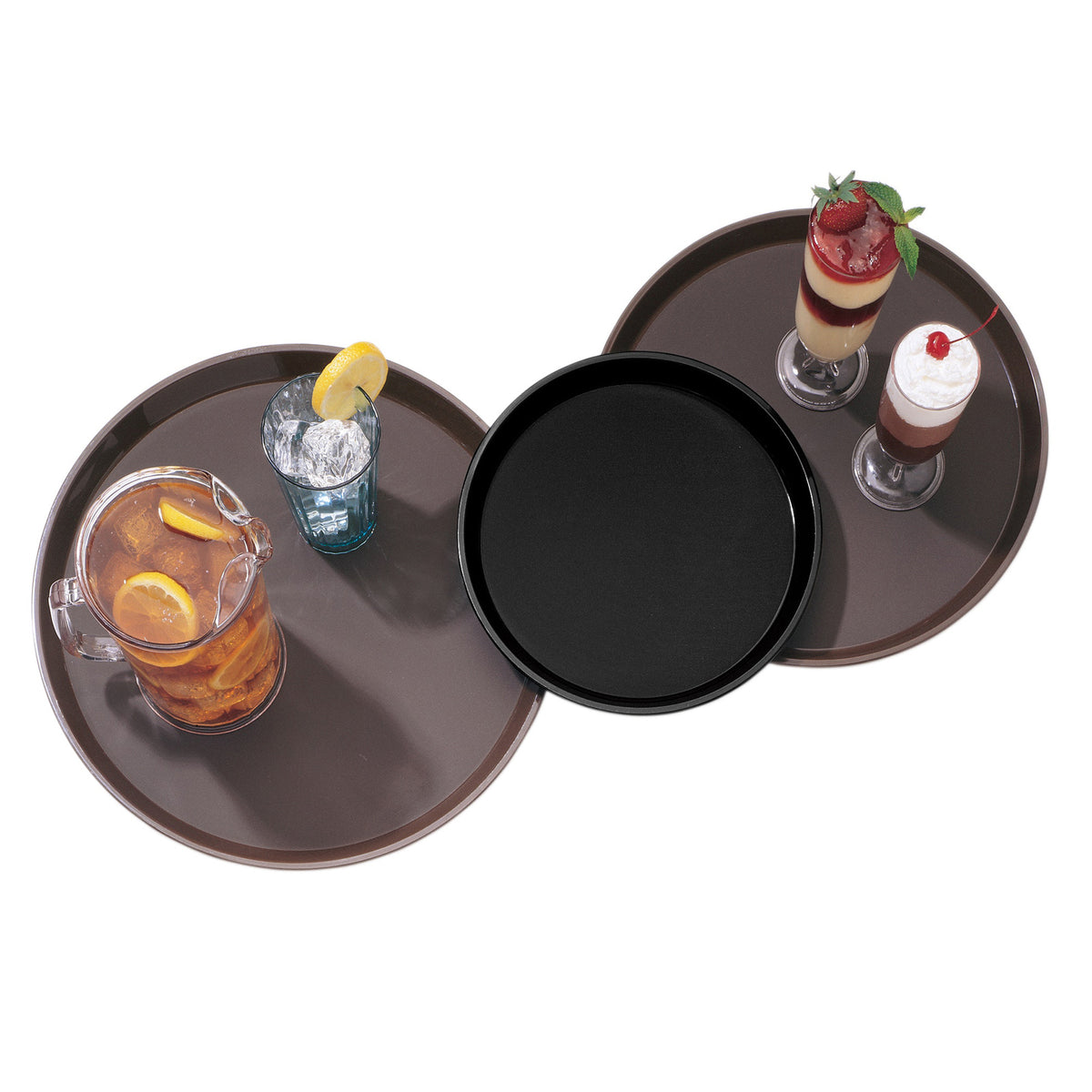 Cambro PT1400110 - 14" Round Non-Skid Serving Tray, Black Polytread Polypropylene, Dishwasher Safe, NSF Certified, USA — Case of 12 pieces