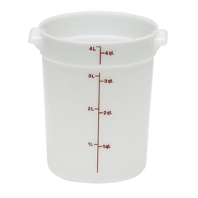 Cambro RFS4148 Round 4 Qt Container, 8-3/16" Dia x 8-9/16" H, White Polyethylene, NSF — Case of 12 pieces