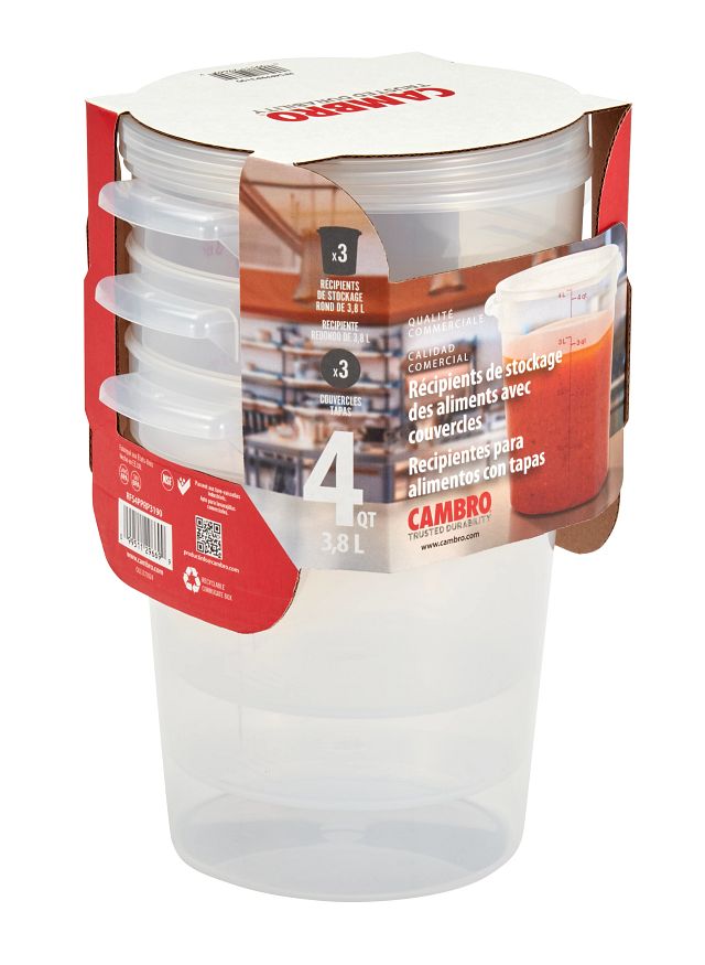 Cambro RFS4PPRP3190 4-Quart Translucent Round Food Storage Container Set, Plastic, 6/Case — Case of 4 pieces