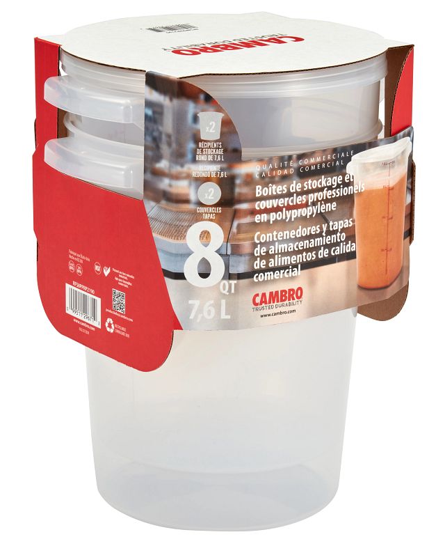 Cambro RFS8PPRP2190 Food Storage Set - 8-Quart Round Translucent Plastic, 2x8qt + 2x6qt, 4/Set — Case of 6 pieces