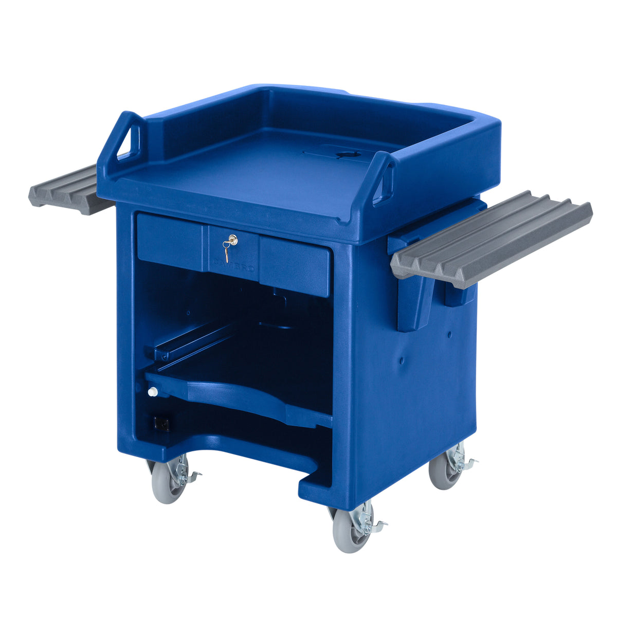 Cambro VCSWRHD186 Versa Cash Register Cart, 52-3/4L x 32W x 43-3/4H, Navy Blue, Lockable Center Drawer, Adjustable Shelf, Polyethylene Construction